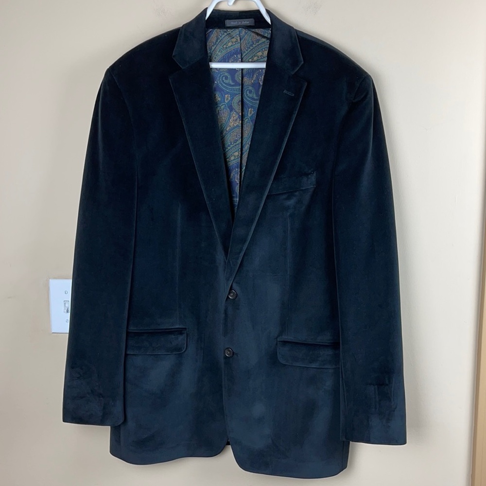 Ralph Lauren Black Velvet 44L 2 Button Blazer Smoking Jacket.